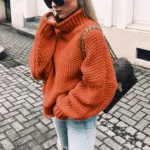 kf-S2293a44508e84fe0817f2f2f3766ddb0O-Women-High-Collar-Jumpsers-Solid-Color-Oversize-Loose-Casual-Turtleneck-Sweater-Autumn-Fashion-Lantern-Sleeves-Knitted