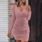 kf-Sd111d0eb0993486e97b2f9ab6d5133436-Women-Autumn-Winter-Knit-Dress-Solid-Cold-Shoulder-Long-Sleeve-Front-Zip-Tight-Sweater-Dress-Ladies